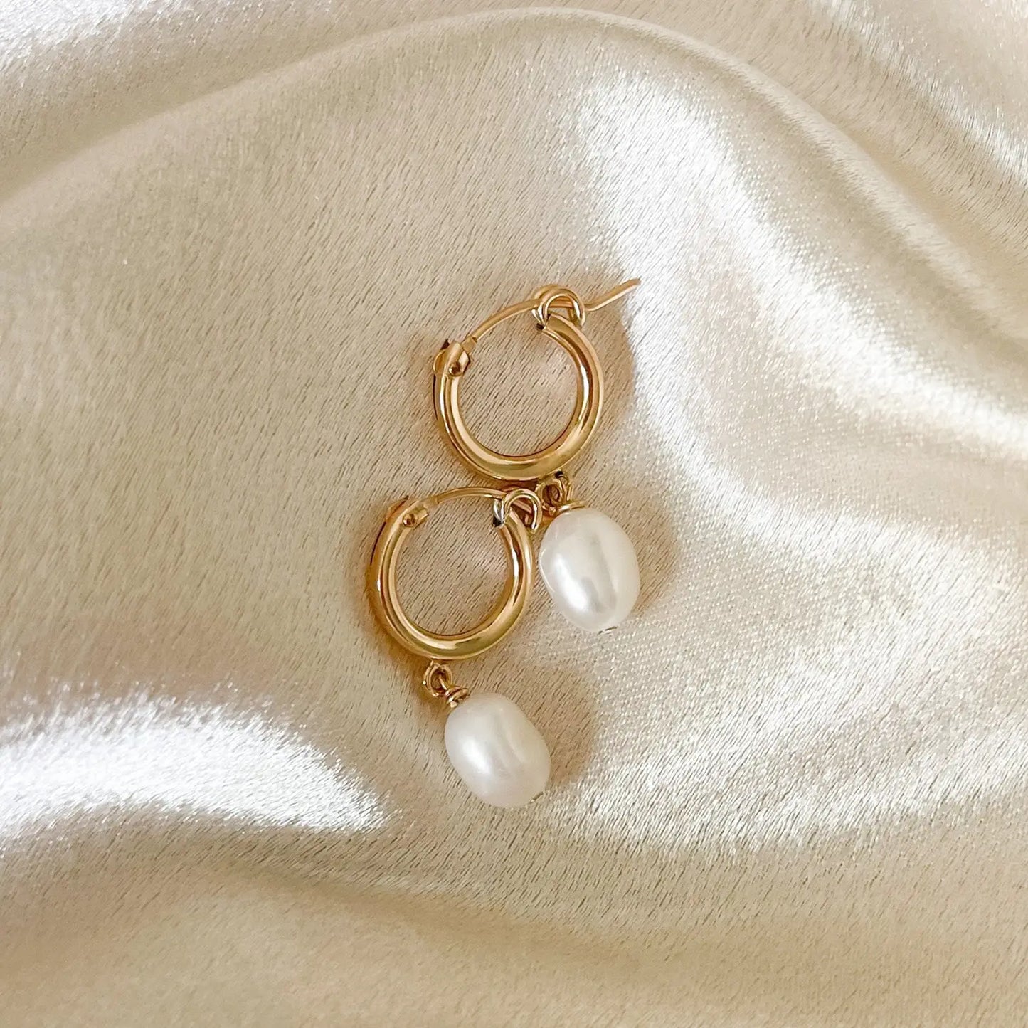 14k Gold Filled Pearl Huggies