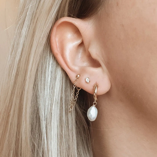 14k Gold Filled Pearl Huggies